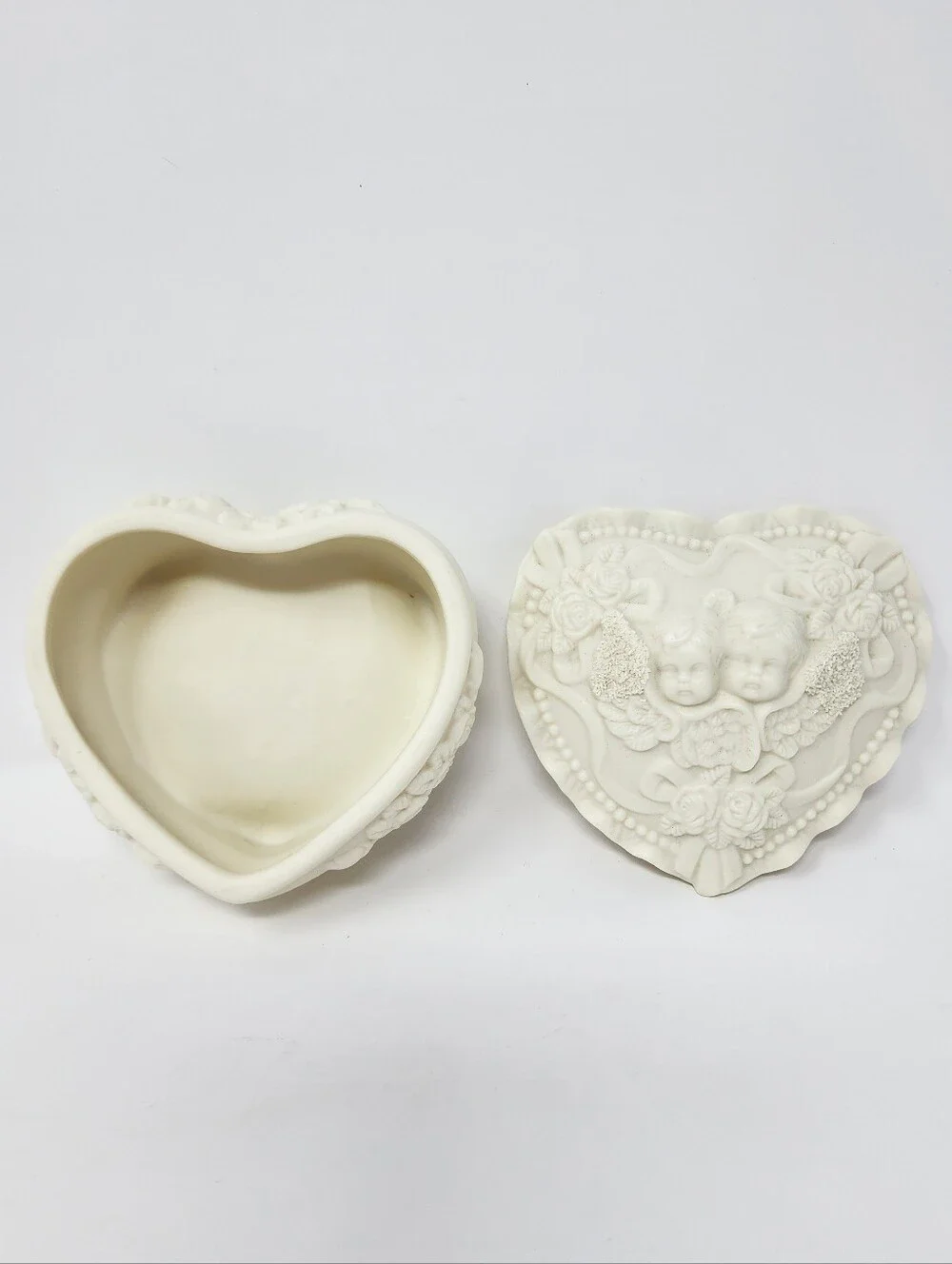 Ornate Heart-Shaped Cherub Trinket Box